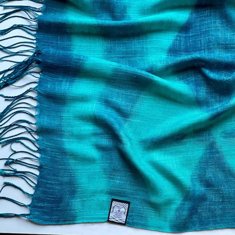 [圍巾]手染天然靛藍（壓榨）|靛藍染色