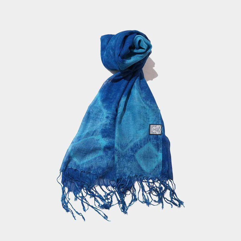 [圍巾]手染天然靛藍（壓榨）|靛藍染色