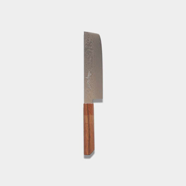 [Kitchen (Chef) มีด] สแตนเลสคาร์บอนสูง intercutting Damascus Nagiri 160 มม. โอ๊ครูปแบบแปดเหลี่ยม- kakishibu เสร็จสิ้น- | Sakai Forged Blades | Yamawaki Cutlery