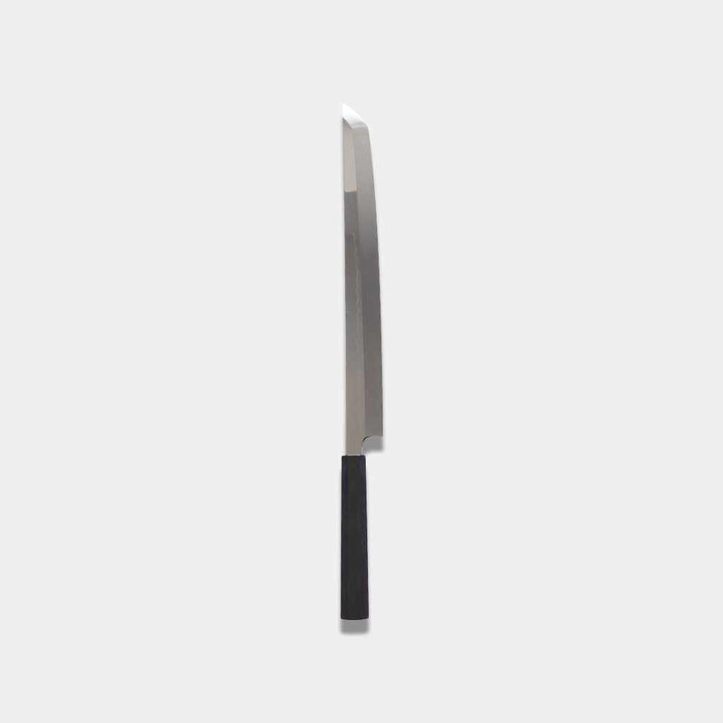 [廚房（主廚）刀] Go Uma Mitsuihiro Yoshihiro Shirji 鋼水-燒烤 Honyaki Tip Maru 八達通刀 330m 鏡面波浪浮動式 Ebony Pattern Shiath 規格 | Sakai Forged Blades