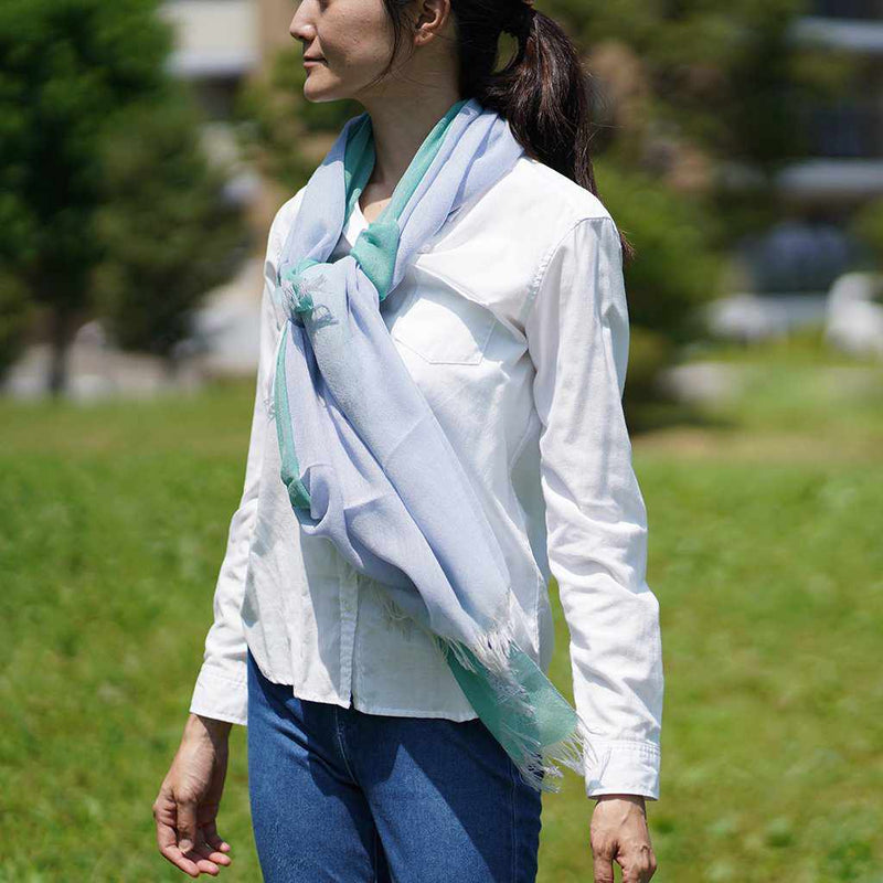 [圍巾]Stall Kasane Oguri顏色（綠松石色X淺藍色）| Gunnai紡織品