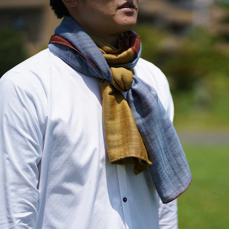 [圍巾]停滯的亞蘇拉吉 · 埃里馬基 （黃金 X 莫斯綠色 X 兵器 X 灰色藍色） |岡奈紡織