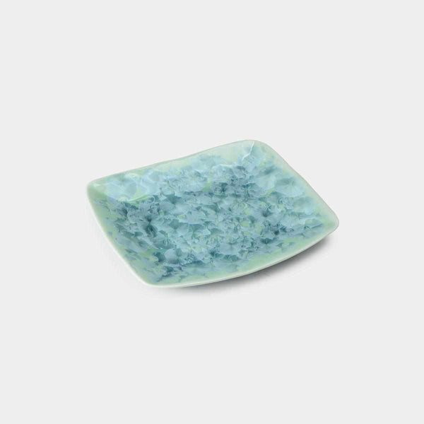【京燒 清水燒】陶葊 花結晶 (綠) 方皿