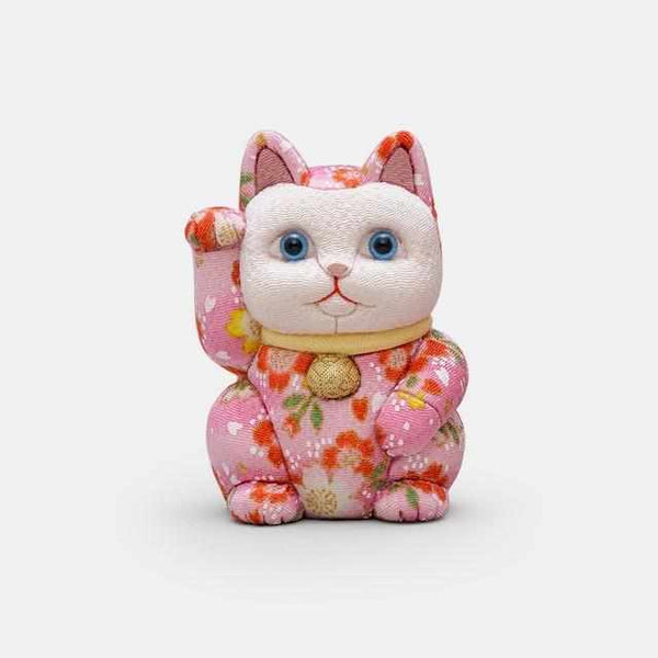 [Beckoning (Lucky) Cat] Maneki Neko, Yuzen Peach | Edo Art Dolls | ตุ๊กตา Kakinuma