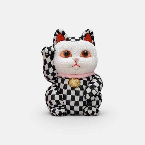 [Beckoning (Lucky) Cat] Maneki Neko, รูปแบบตาหมากรุก | Edo Art Dolls | ตุ๊กตา Kakinuma
