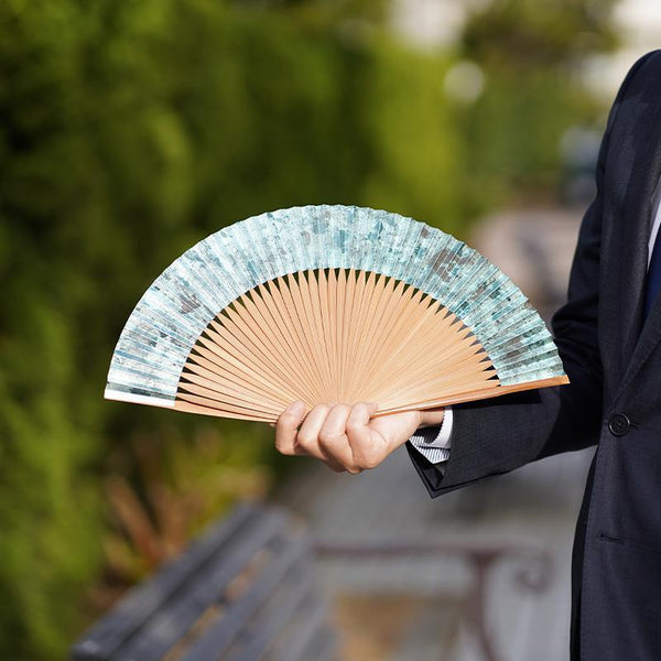 [Hand Fan] Hakusai Hakuiro Blue 7 Sun | Kyoto Folding Fans | Yasuto Yonehara