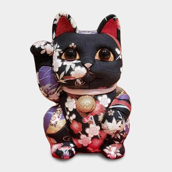 [Beckoning (Lucky) Cat] Maneki Neko (ใหญ่พิเศษ) Yuzen Black | Edo Art Dolls | ตุ๊กตา Kakinuma