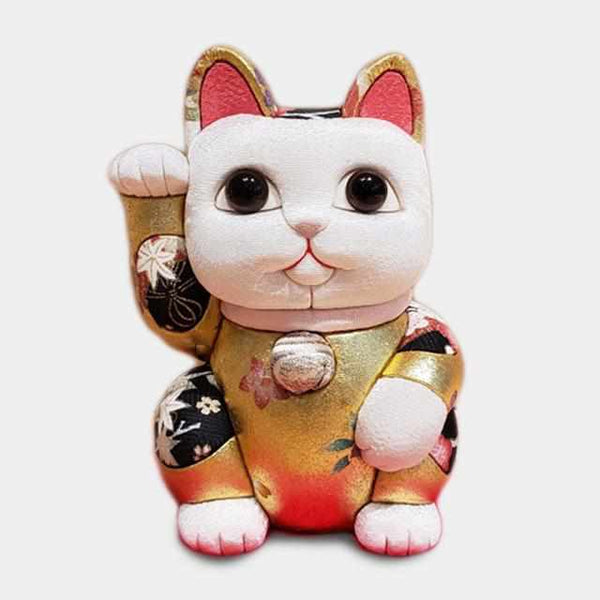[Beckoning (Lucky) Cat] Maneki Neko (ใหญ่พิเศษ) Yuzen Gold | Edo Art Dolls | ตุ๊กตา Kakinuma