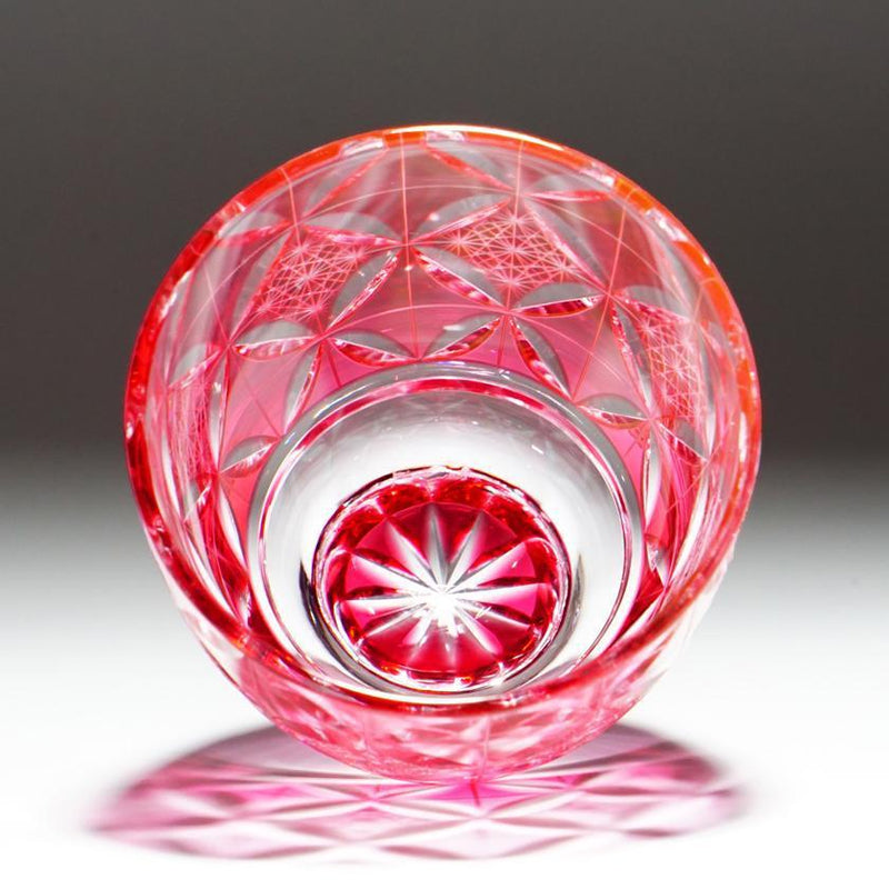 [Sake Glass] Guinomi Kiku Shippo (สีแดงสีแดง) | คิริโกะ