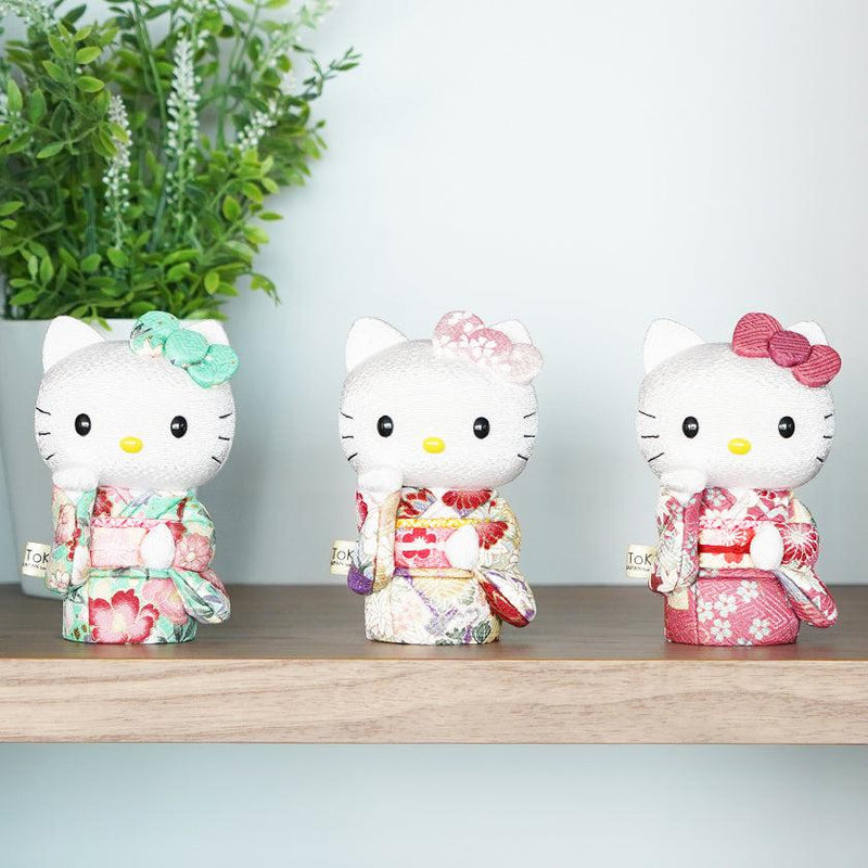 [Beckoning (Lucky) Cat] Hello Kitty (สีเขียว) | Edo Art Dolls | ตุ๊กตา Kakinuma