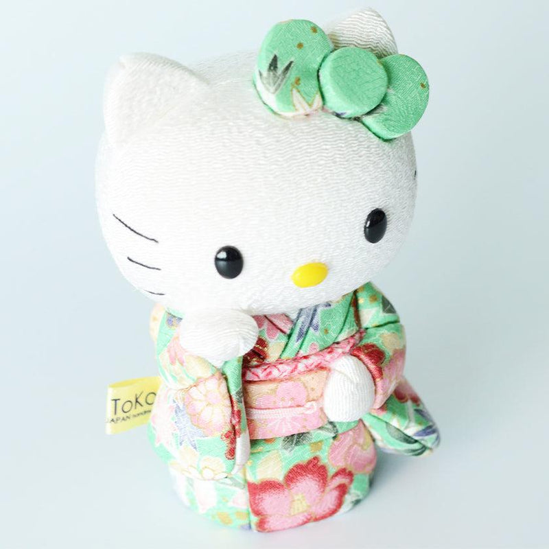 [Beckoning（Lucky）Cat] Hello Kitty（綠色）|江戶藝術娃娃