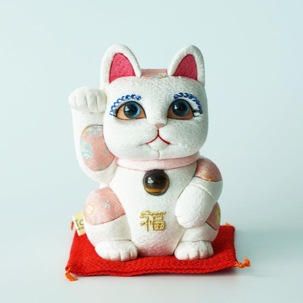 [Beckoning (Lucky) Cat] Maneki Neko Feng Shui DX White (M) | Edo Art Dolls | ตุ๊กตา Kakinuma