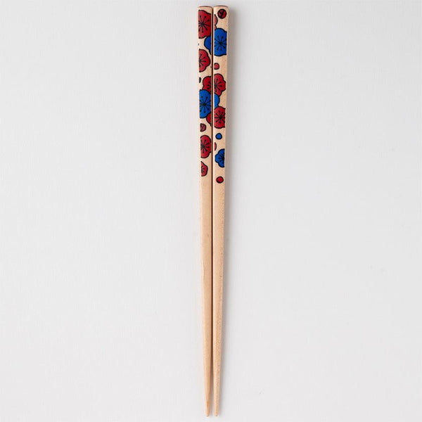 [ตะเกียบ] Kutani Seal Flower Ume Plum (22.5cm) ชุดตะเกียบและกล่องของขวัญชุด | Matsukan | wakasa lacquerware