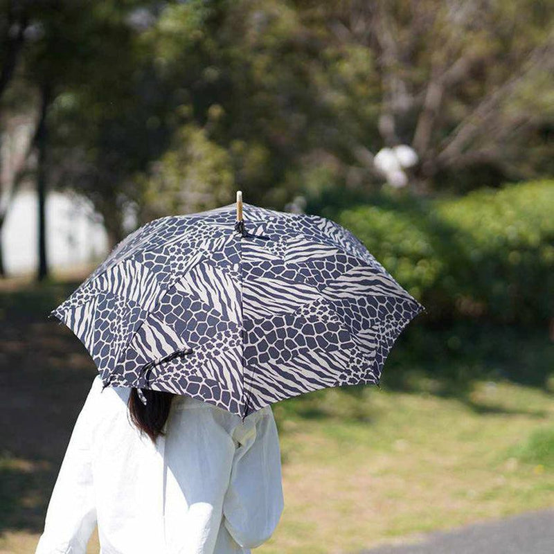 [Umbrella] Parasol Zebra สีเทาสีดำ (ไม้ถัก) | การพิมพ์มือ