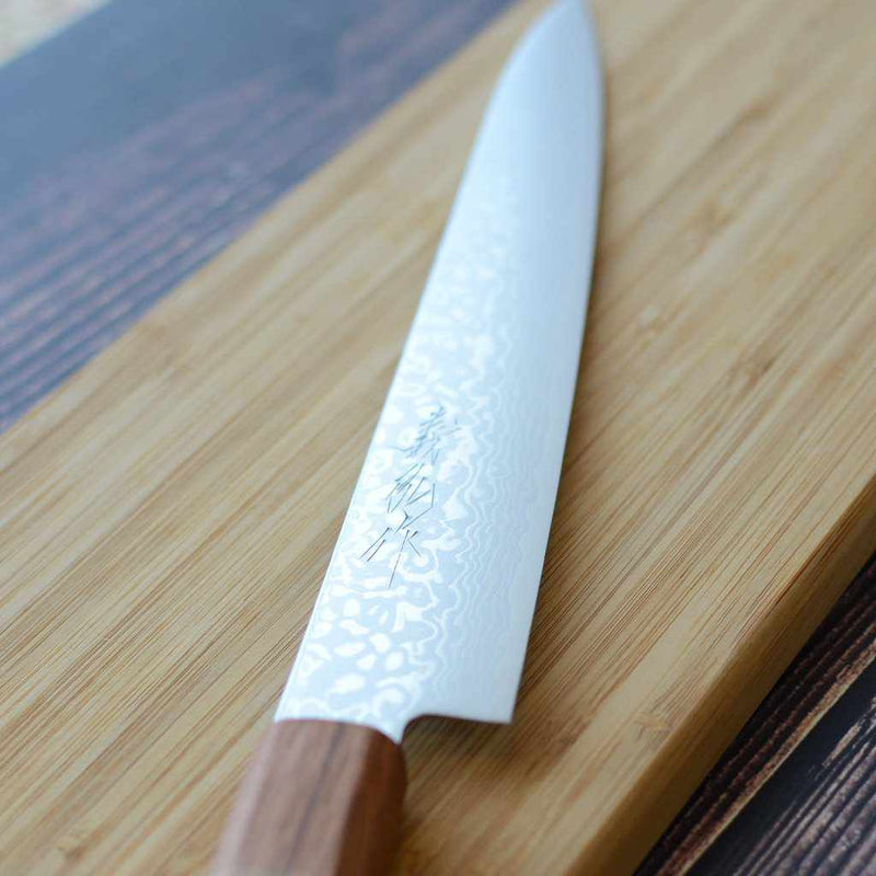 [Kitchen (Chef) Knife] คาร์บอนสแตนเลสสูง intercutting Damascus Petty Knife Petty Knife 150 มม. Oak-Octagonal-Kakishibu Finish- | Sakai Forged Blades | Yamawaki Cutlery