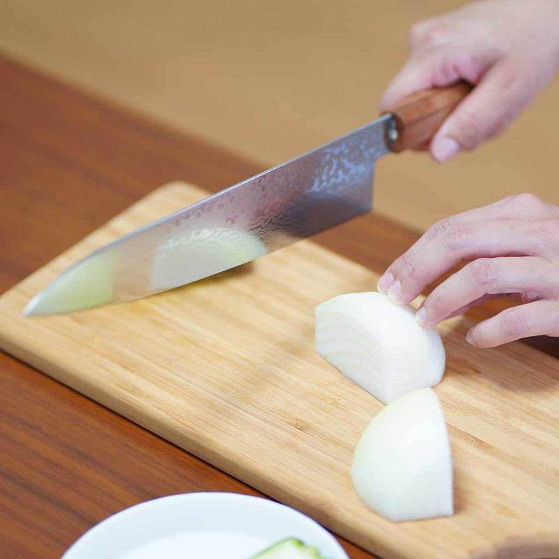 [Kitchen (Chef) Knife] คาร์บอนสแตนเลสสูง intercutting ดาบเนื้อดามสและดดาบ 240 มม. โอ๊ครูปแบบแปดเหลี่ยม- kakishibu เสร็จสิ้น- | Sakai Forged Blades | Yamawaki Cutlery