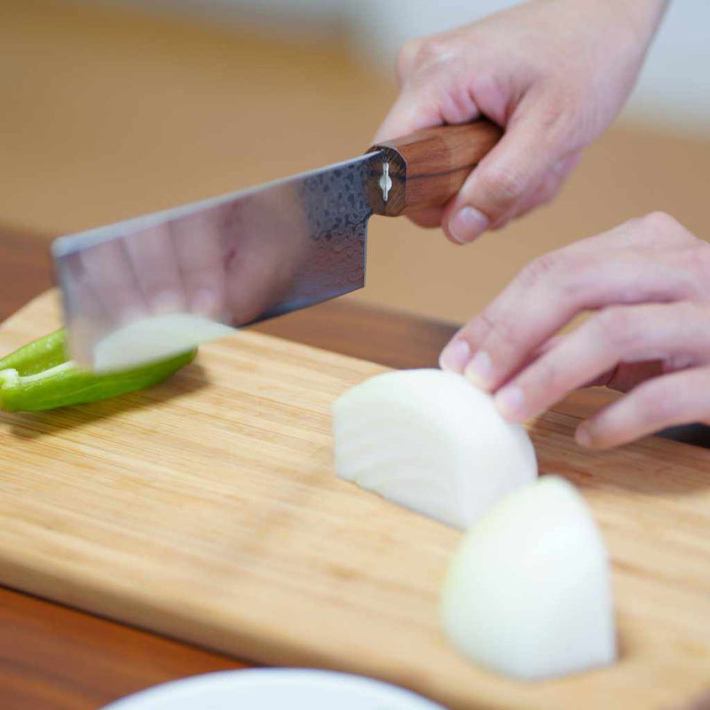 [Kitchen (Chef) มีด] สแตนเลสคาร์บอนสูง intercutting Damascus Nagiri 160 มม. โอ๊ครูปแบบแปดเหลี่ยม- kakishibu เสร็จสิ้น- | Sakai Forged Blades | Yamawaki Cutlery