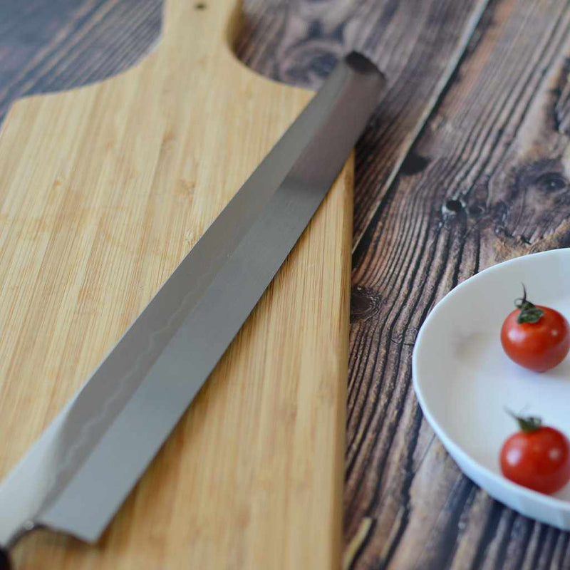 [Kitchen (Chef) มีด] ไป Uma Mitsuhiro Yoshihiro Shiraji เหล็กย่าง Honyaki ปลาย Maru Octopus มีด 330 มม. กระจกพื้นผิวที่ลอยอยู่ในรูปแบบของไม้มะเกลือ Sakai Forged Blades | Yamawaki Cutlery