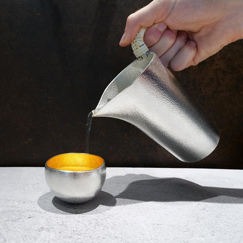 [Sake Cup] Kuzushi - Yure - (S) Tin และ Gold Leaf Set | Takaoka Bronze Casting