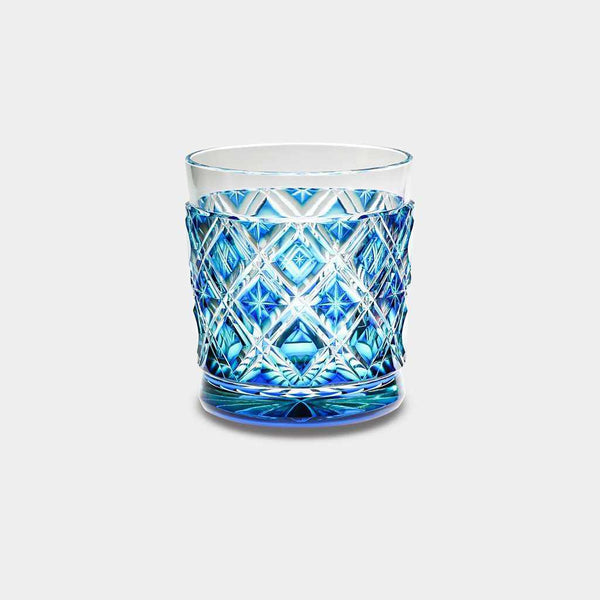[แก้ว] แก้วเก่าที่ปกคลุมไปด้วยสองชั้น (Green-Lapis Lazuli) ในกล่อง Paulownia | Satuma Vidro | Satsuma Cut Glass
