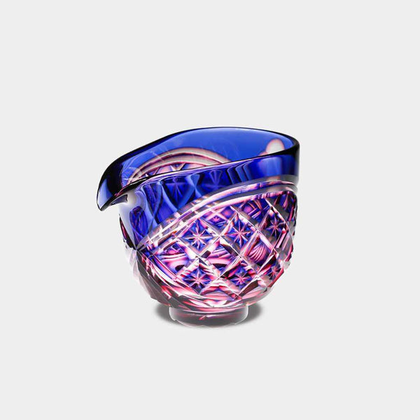 [ขวดสาเก] Katakuchi ที่ปกคลุมสองครั้ง (สีทองแดง-ลาซิส Lazuli) ในกล่อง Paulownia | Satuma Vidro | Satsuma Cut Glass