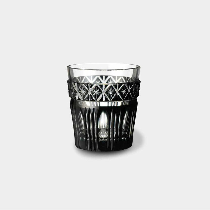 [GLASS] BLACK KIRIKO OLD GLASS IN A PAULOWNIA BOX | SATUMA VIDRO | SATSUMA CUT GLASS