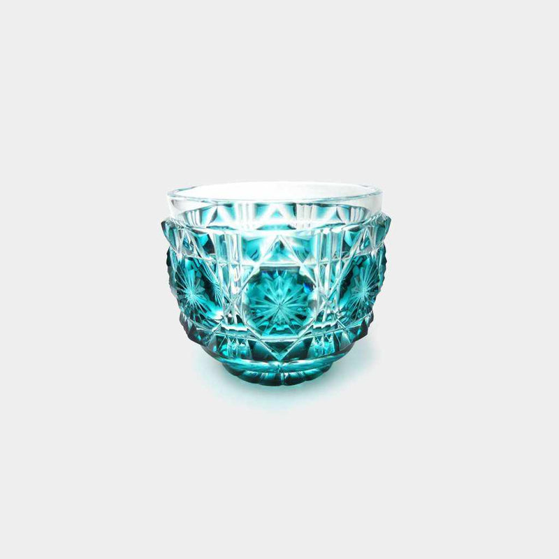 [แก้ว] Ochoko (สีเขียว) ในกล่อง Paulownia | Satuma Vidro | Satsuma Cut Glass