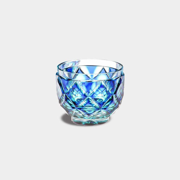 [แก้ว] Ochoko ที่ปกคลุมสองครั้ง (Green-Lapis Lazuli) ในกล่อง Paulownia | Satuma Vidro | Satsuma Cut Glass