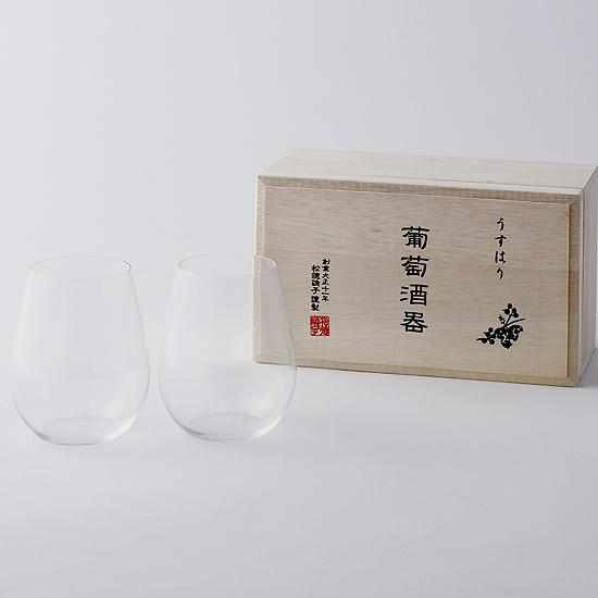 [แก้ว] ชามไวน์ไวน์เบาบอร์โดซ์ 2 ชิ้นตั้งอยู่ในกล่องไม้ | แก้วเอโดะ