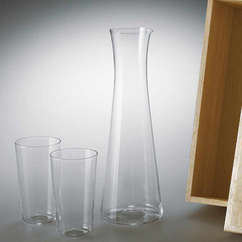 [玻璃]薄清酒套裝3件套裝在木箱中| Edo玻璃