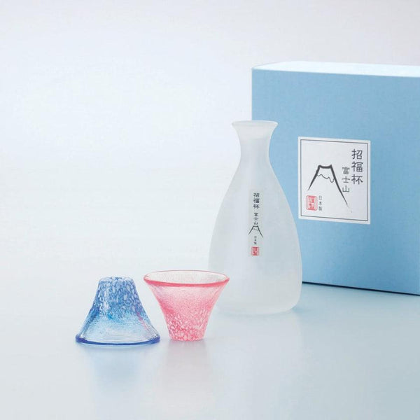 [Sake Bottle & Cup Set] Mt ฟูจิ (สีน้ำเงิน & แดง) | Marumo Takagi