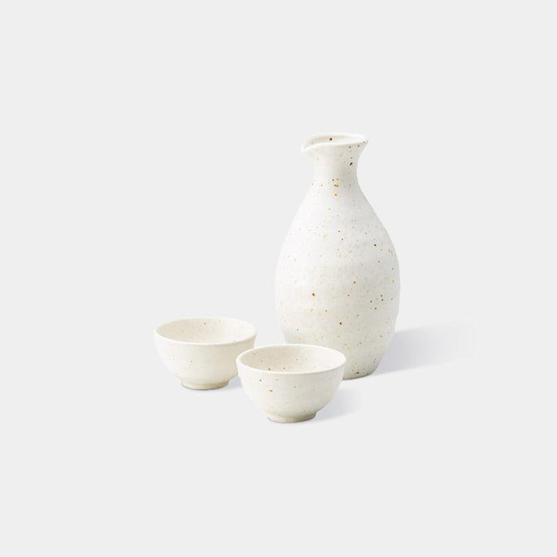 [Sake Bottle & Cup Set] WHITE SLIP WARE (3 ชิ้น) | Mino Wares | Marumo Takagi