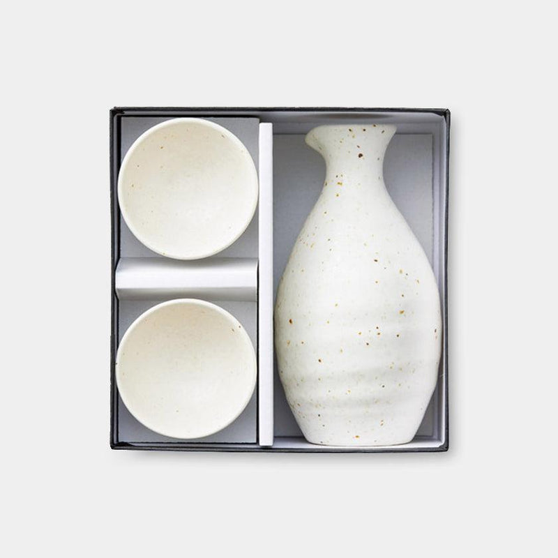 [Sake Bottle & Cup Set] WHITE SLIP WARE (3 ชิ้น) | Mino Wares | Marumo Takagi
