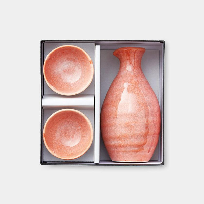 [Sake Bottle & Cup Set] Pretty Melky Pink (3 ชิ้น) | Mino Wares | Marumo Takagi