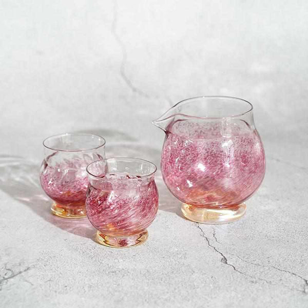 [Sake Bottle & Cup Set] 3pieces Sakura | สตูดิโอแก้ว Izumo | กระจกเป่า (ผลิต 2 สัปดาห์หลังคำสั่ง)