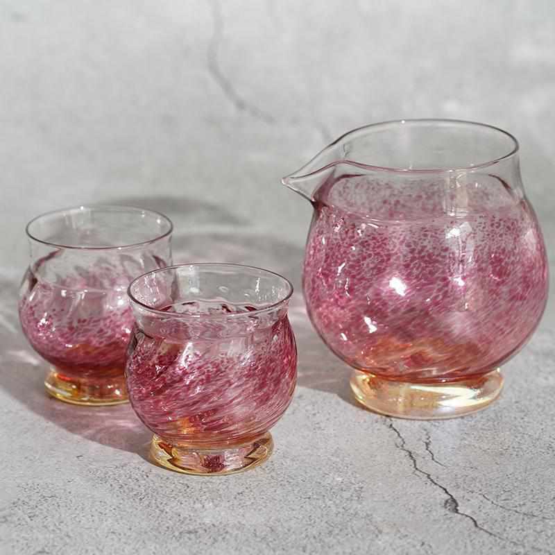 [Sake Bottle & Cup Set] 3pieces Sakura | สตูดิโอแก้ว Izumo | กระจกเป่า (ผลิต 2 สัปดาห์หลังคำสั่ง)