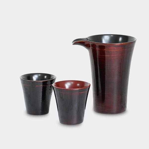 [Sake Bottle & Cup Set] Sensuji Uchi Black Sake Sake 3 ชิ้น | Yakumo Lacquerware