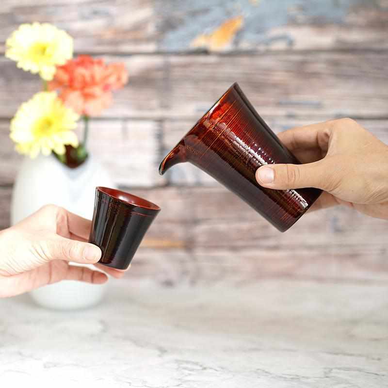 [Sake Bottle & Cup Set] Sensuji Uchi Black Sake Sake 3 ชิ้น | Yakumo Lacquerware