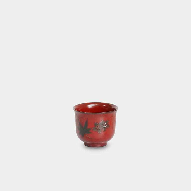 [清酒杯]Hasori Guinomi春夏秋日Uchi Red | Yakumo漆器