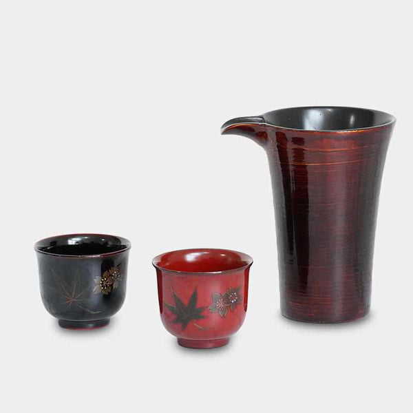[Sake Bottle & Cup Set] Sensuji Uchi Lacquered Wooden Wooden Sake Set 3 ชิ้น (สีดำ) | Yakumo Lacquerware