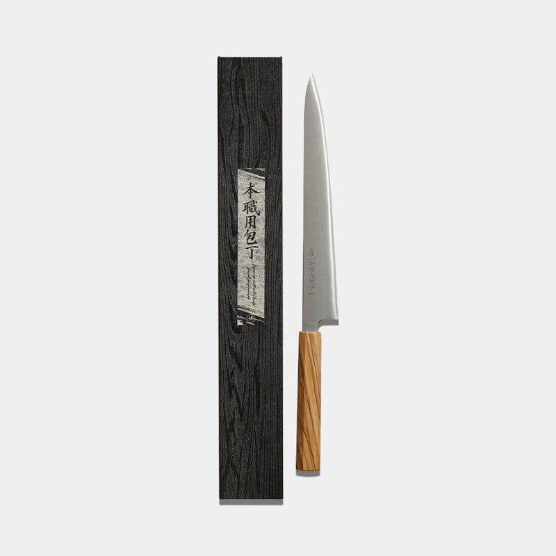 [Kitchen (Chef) มีด] Inox Swedish Steel Sujibiki (ใบมีดสองด้าน) ด้ามไม้มะกอก 270 มม. | ใบมีดปลอม