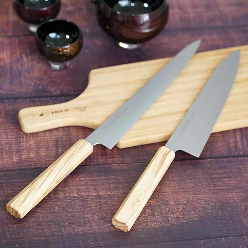 [KITCHEN (CHEF) KNIFE]  INOX SWEDISH STEEL SUJIBIKI (DOUBLE-EDGED BLADE) OLIVE WOOD HANDLE 270MM | SAKAI FORGED BLADES