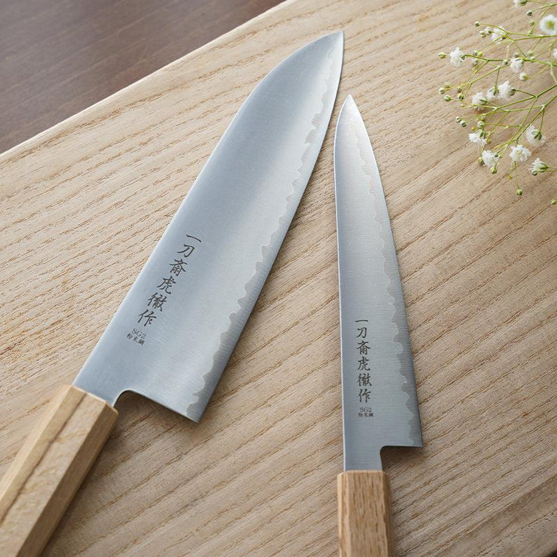 [廚房（廚師）刀]Ittosai Kotetsu粉末HSS超級金（SG2）小型實用刀（雙刃）橡木柄150mm | Seki鍛造刀片