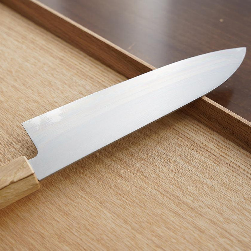 [KITCHEN (CHEF) KNIFE]  POWDERED HSS SUPER GOLD (SG2) SANTOKU KNIFE (DOUBLE EDGED) OAK HANDLE 180MM | SEKI FORGED BLADES