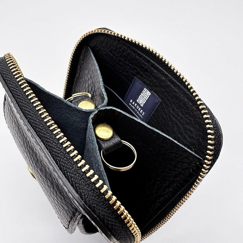 [皮革外殼] Type2收縮式巷子，黑色柔軟的牛皮，帶硬幣口袋和標準D形環|皮革製品|拉克基
