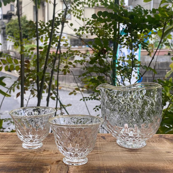[ชุดขวดสาเก] 3 ชิ้น Kirameki (Katakuchi & Guinomi) | Sun Glass Studio Kyoto | งานแก้ว