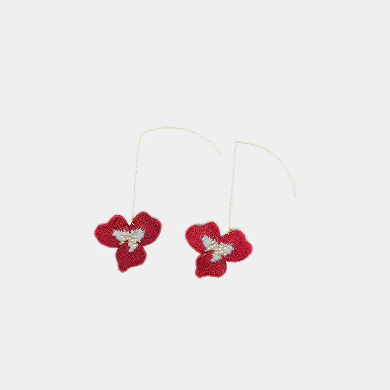 [EARRINGS] TINT PANSY DOUBLE CHERRY BLOSSOMS (S) RED | KYOTO YUZEN DYEING | MORPHOSPHERE