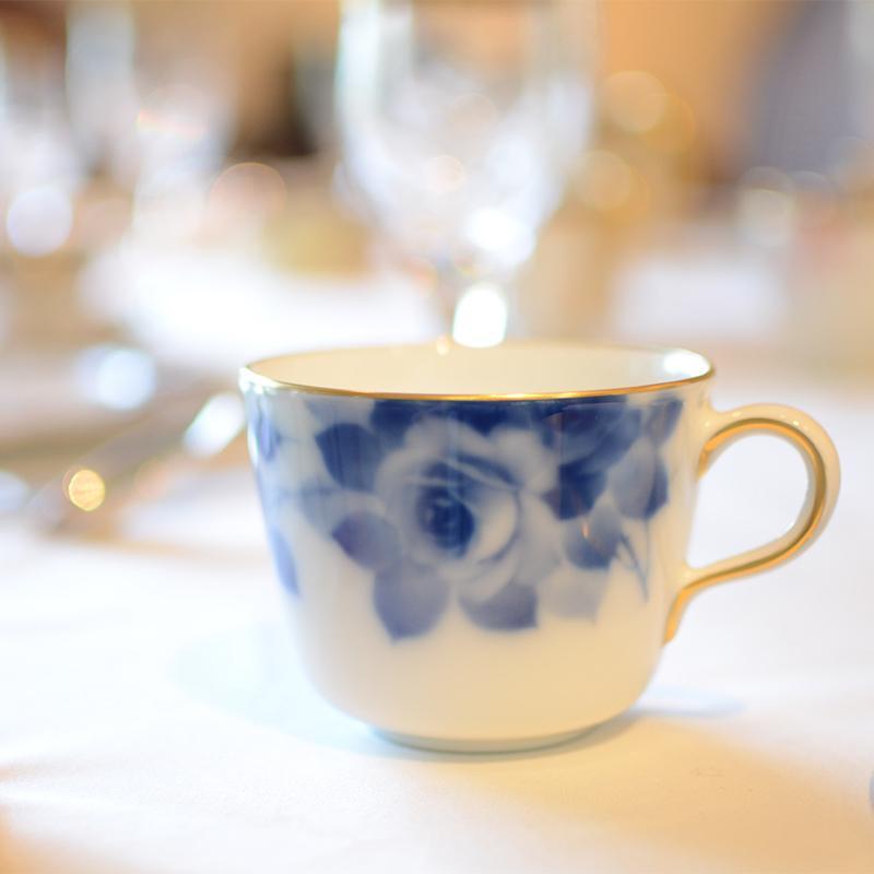 [MUG (CUP)] OKURA ART CHINA BLUE ROSE CUP & SAUCER, DESSERT PLATE SET(2 PIECES EACH) | CERAMICS