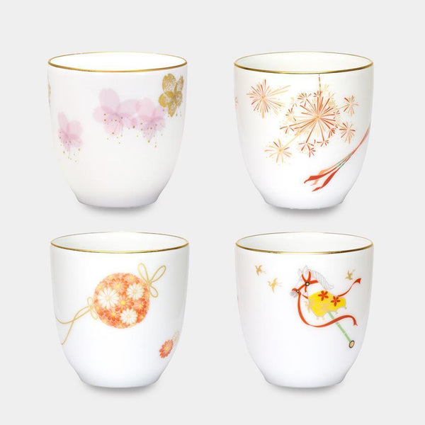 [ถ้วยชาญี่ปุ่น] Okura Art China Four Seasons ถ้วยชาญี่ปุ่น (ชุด 4 ชิ้น) | เซรามิก