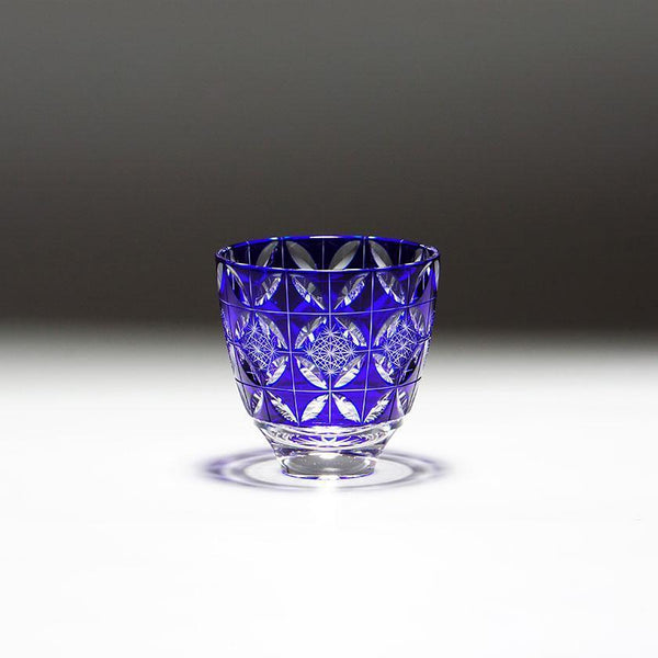 [Sake Glass] Guinomi Kiku Shippo (สีน้ำเงิน) | คิริโกะ